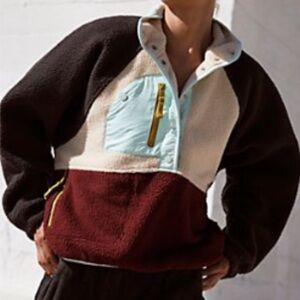 Free People. Hit The Slopes Colorblock Pullover in Red, Cream, Black, and Blue.